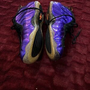 As is lightly used Purple and Black Foamposite Sneakers no insoles